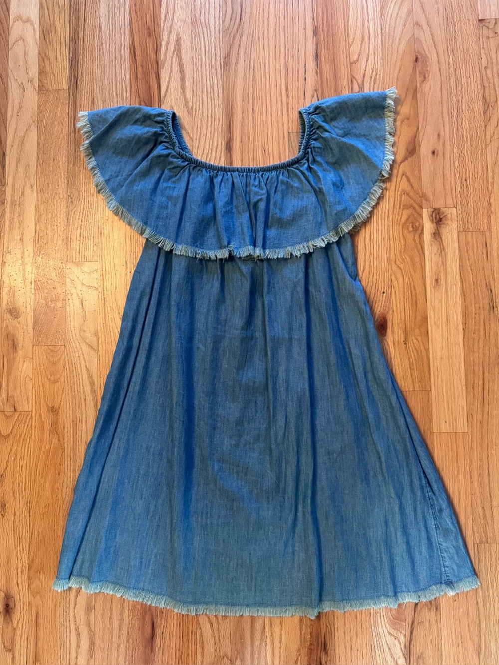 Mossimo Supply Co. Blue Chambray Off-Shoulder Ruffle Dress